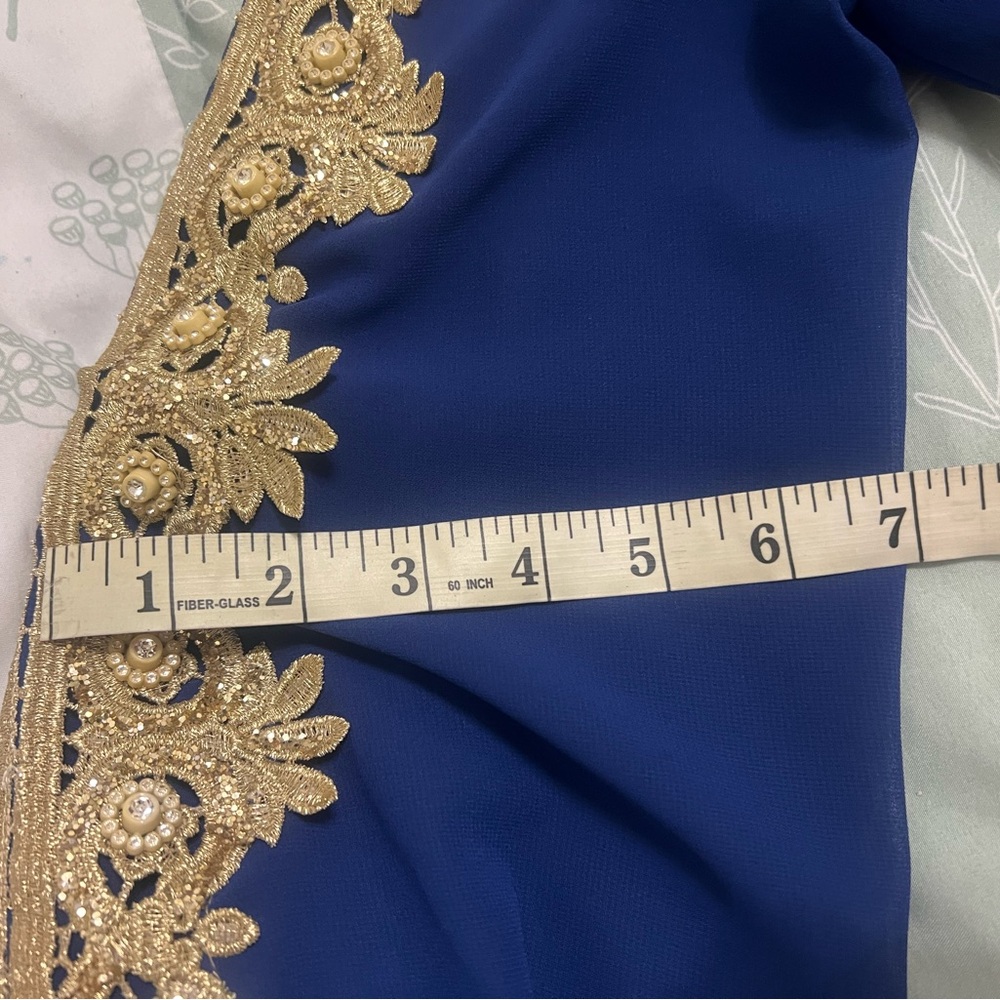 Elegant Blue and Gold Women's Dress - Picture 13 of 14